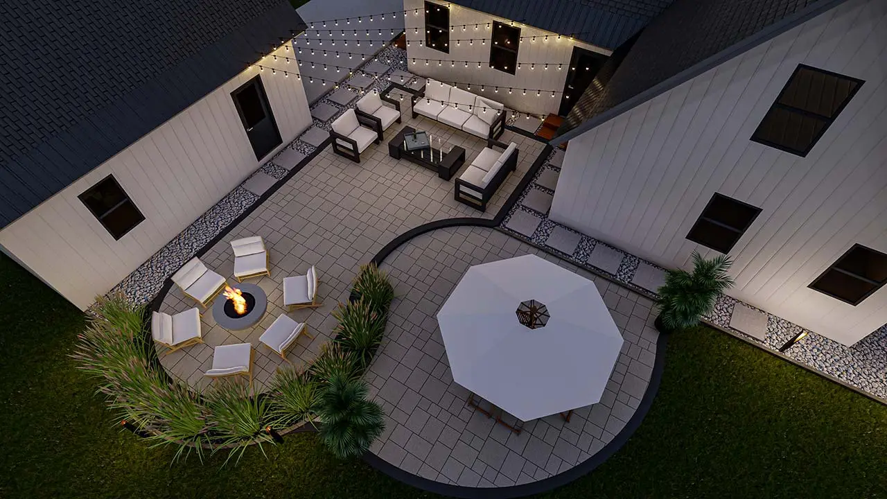 Beautiful Concrete Patio Design With String Light