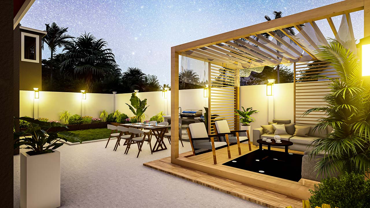 Modern Small Backyard Design with Lighting